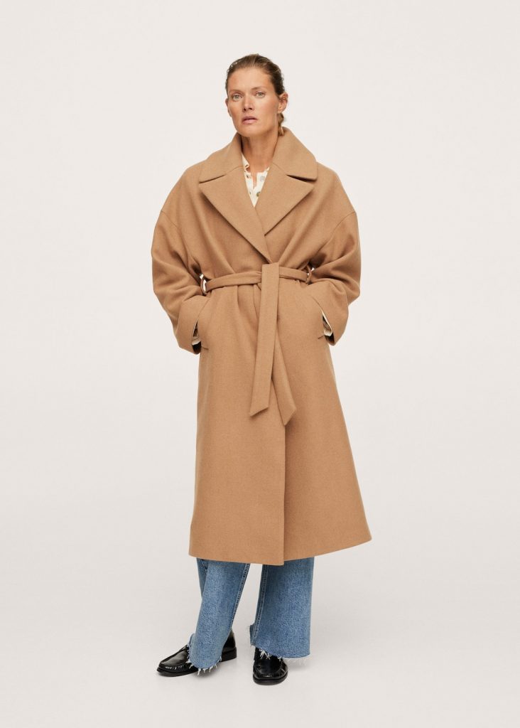 Wide lapel wool-blend coat