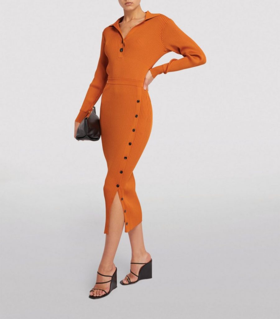 SELF-PORTRAIT  Collared Knitted Midi Dress