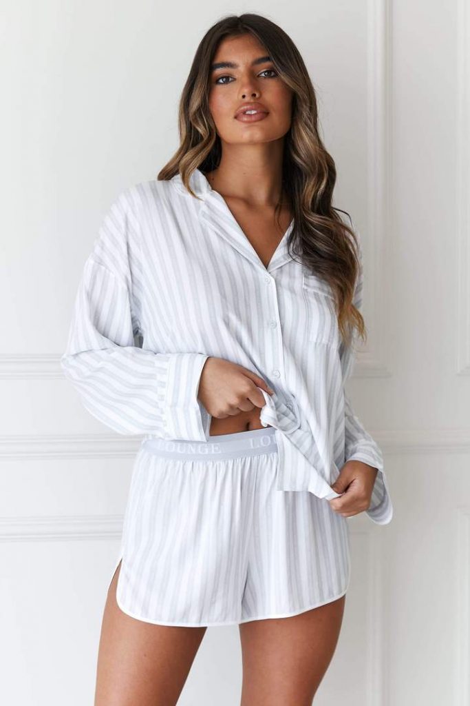 Pinstripe Pyjama Shirt & Shorts Set