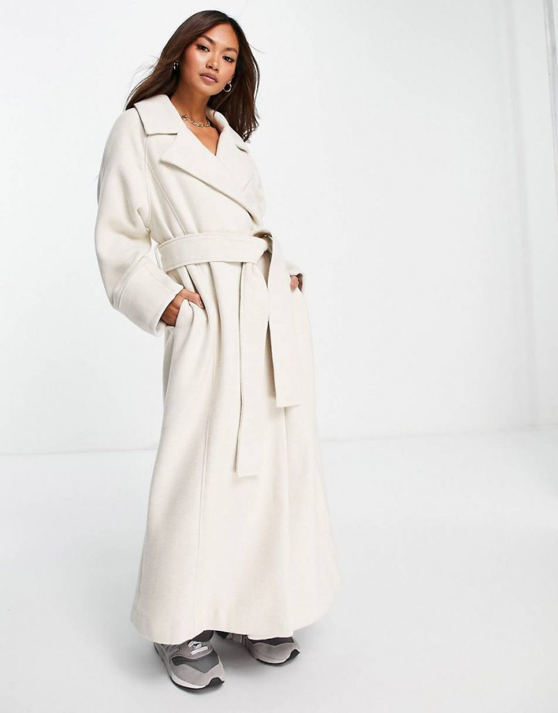 ASOS EDITION longline double breasted belted wool mix coat in oatmeal