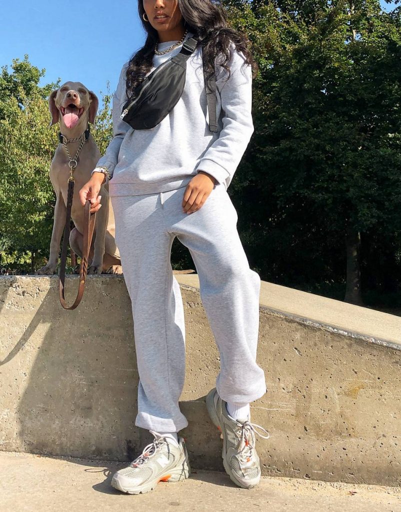 ASOS DESIGN tracksuit oversized sweat / oversized jogger in grey marl