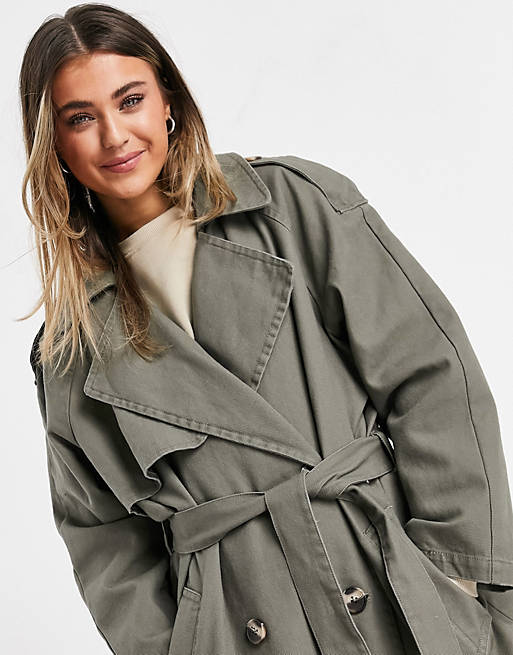 ASOS DESIGN canvas trench coat in grey