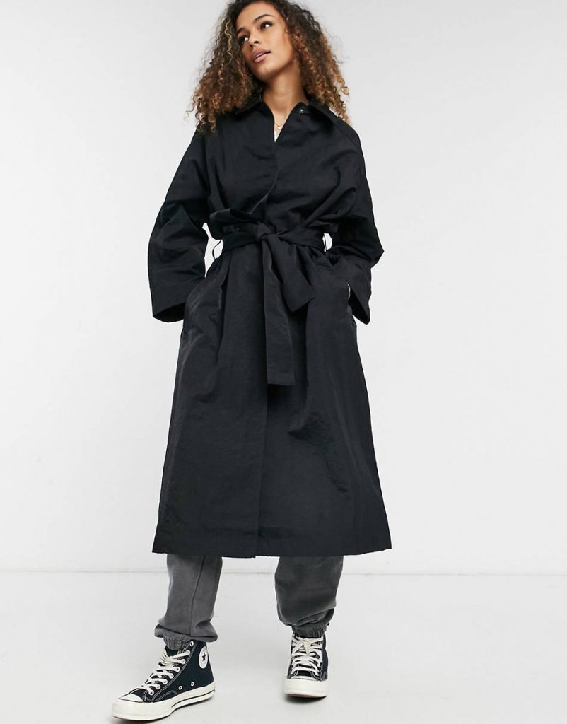 ASOS DESIGN nylon tech trench coat in black