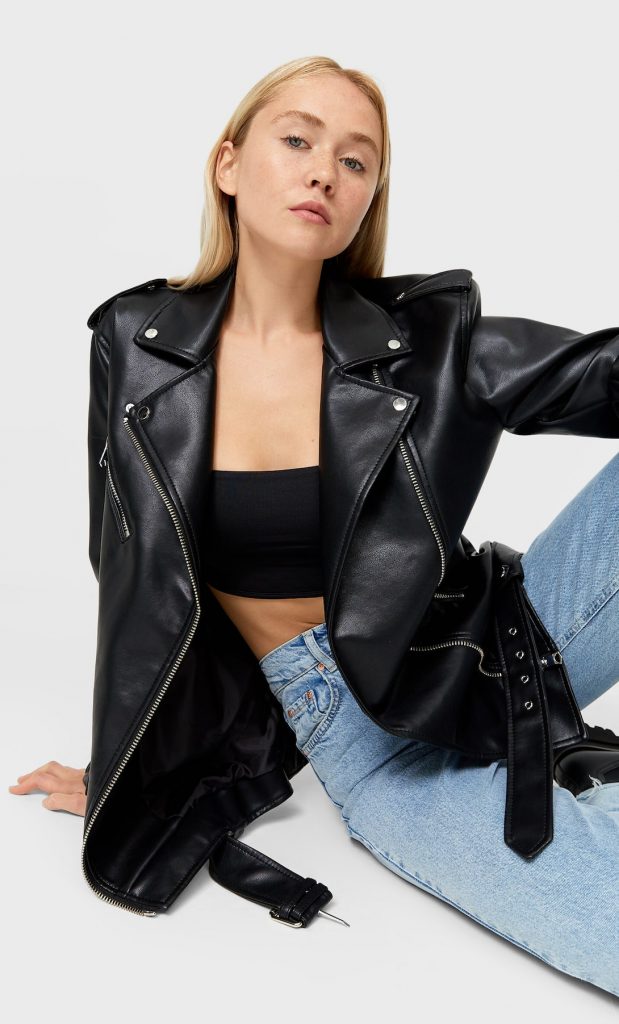 Oversized faux leather biker jacket