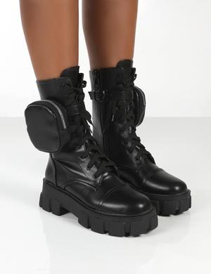 INTENTION BLACK CHUNKY SOLE POUCH ANKLE BOOTS
