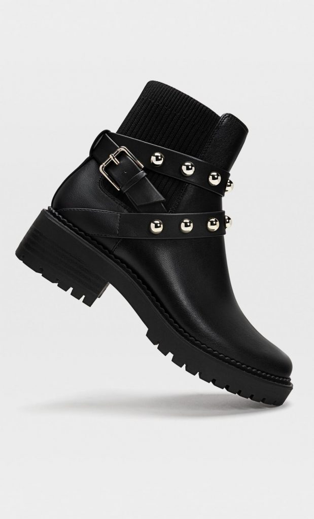 Flat black ankle boots with track soles