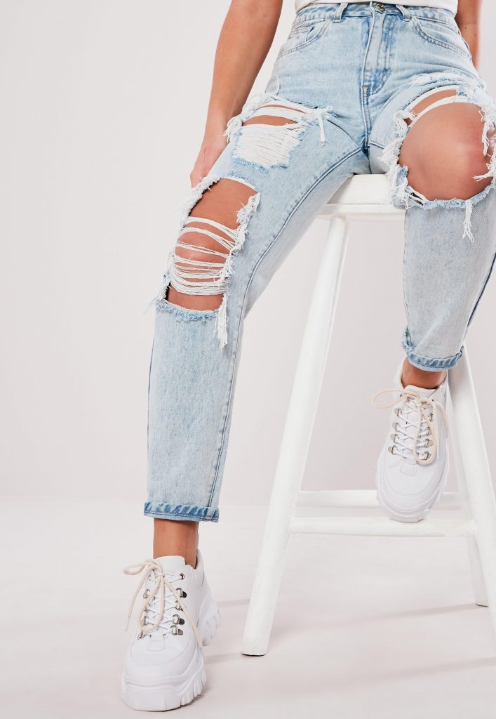 light blue wash riot vintage distress mom jeans