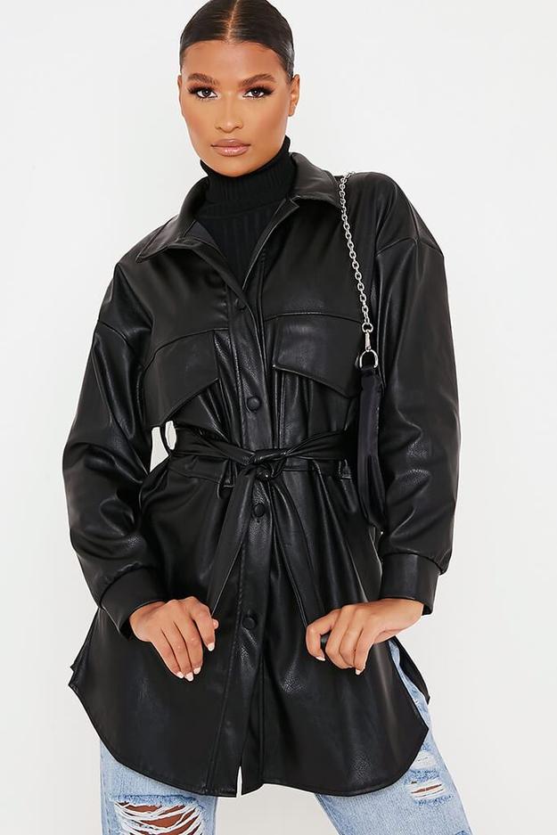 Black Faux Leather Shacket