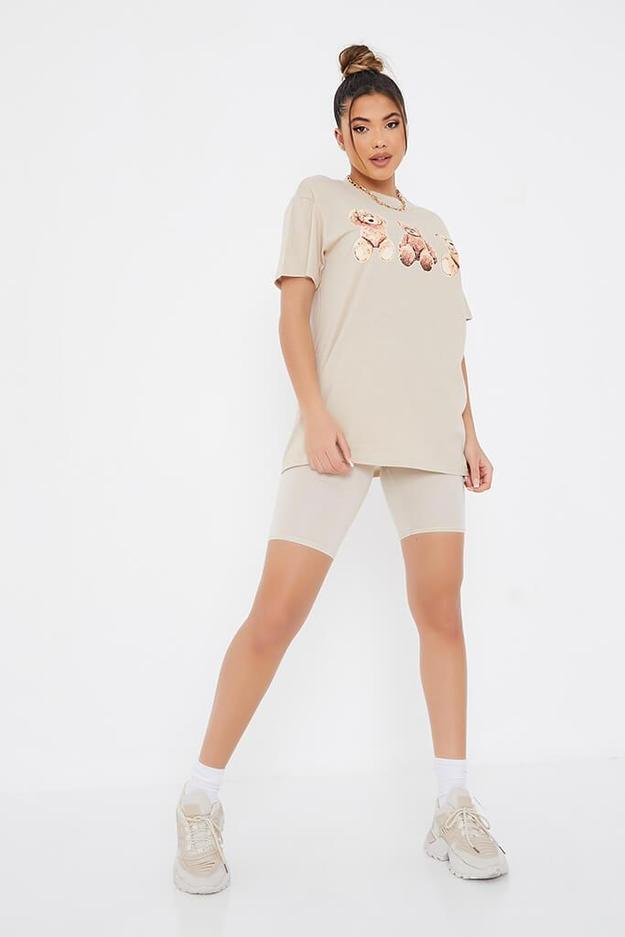 Sand Teddy Trio Graphic Oversized T-Shirt