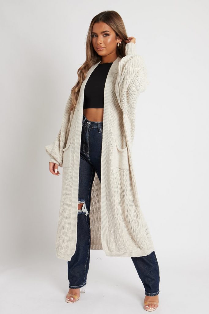 Stone Balloon Sleeve Maxi Knit Cardigan - Imara