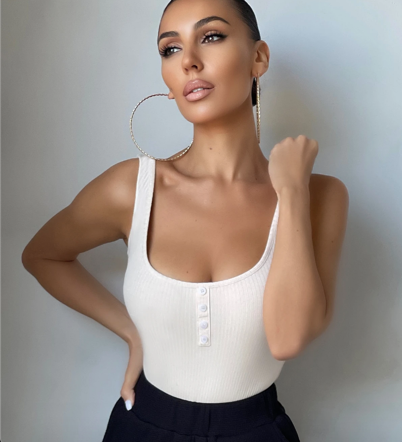 CREAM RIBBED SLEEVELESS BUTTON DETAIL BODYSUIT