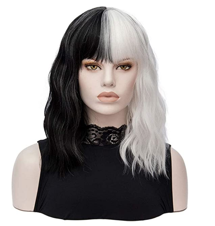 Black and White Wig | Qaccf Short Wavy Shoulder Length Women Full Bang Heat Resistant Wig (Black and White)