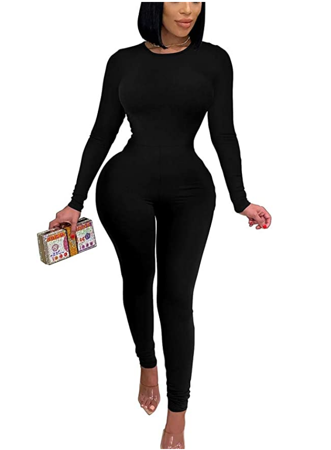 XXTAXN Women's Sexy Long Sleeve Bodycon Tight Full Length Jumpsuits Rompers