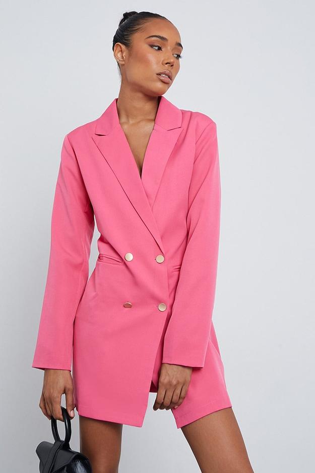 Hot Pink Woven Oversized Blazer Dress