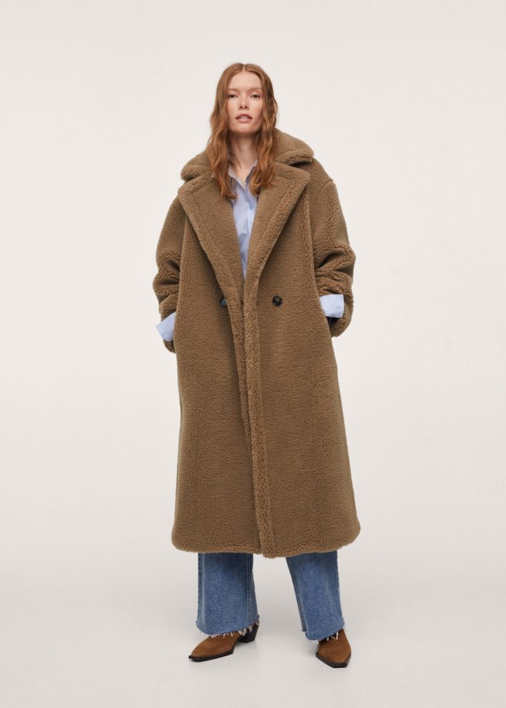 Maxi lapels faux-fur coat