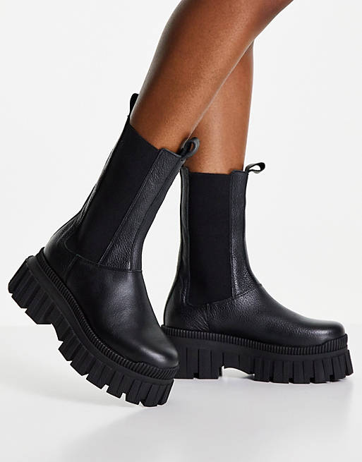 ASOS DESIGN Addison premium chunky leather chelsea boots in black