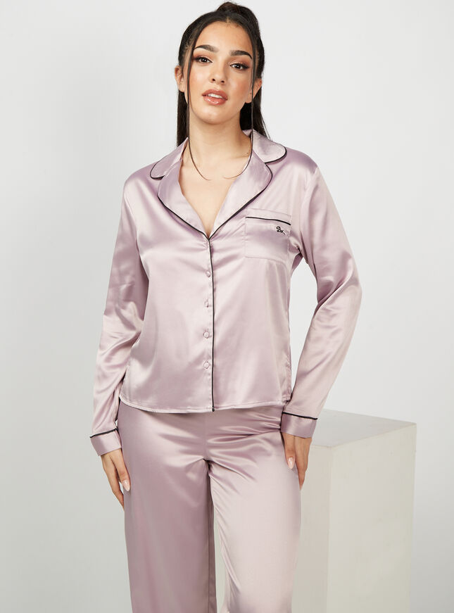 Satin revere pyjama set - Mink