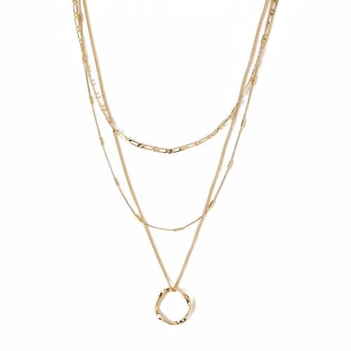 OPEN CIRCLE THREE ROW NECKLACE - GOLD