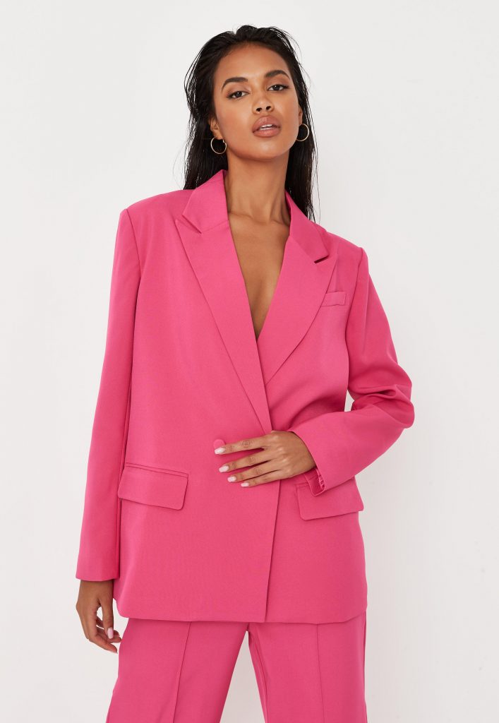 hot pink tailored double breasted blazer