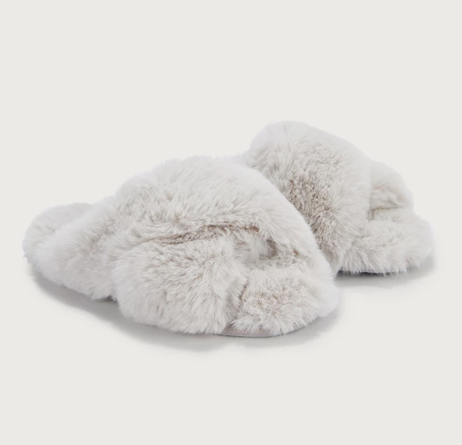 Faux-Fur Cross Slider Slippers