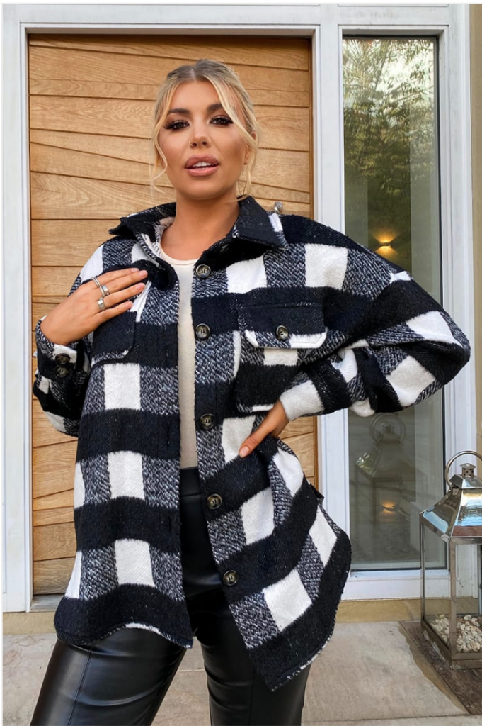 OLIVIA BOWEN BLACK & WHITE CHECKED TRUCKER SHACKET