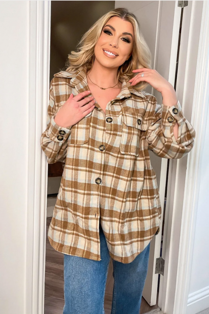 OLIVIA BOWEN BEIGE CHECKED SHACKET