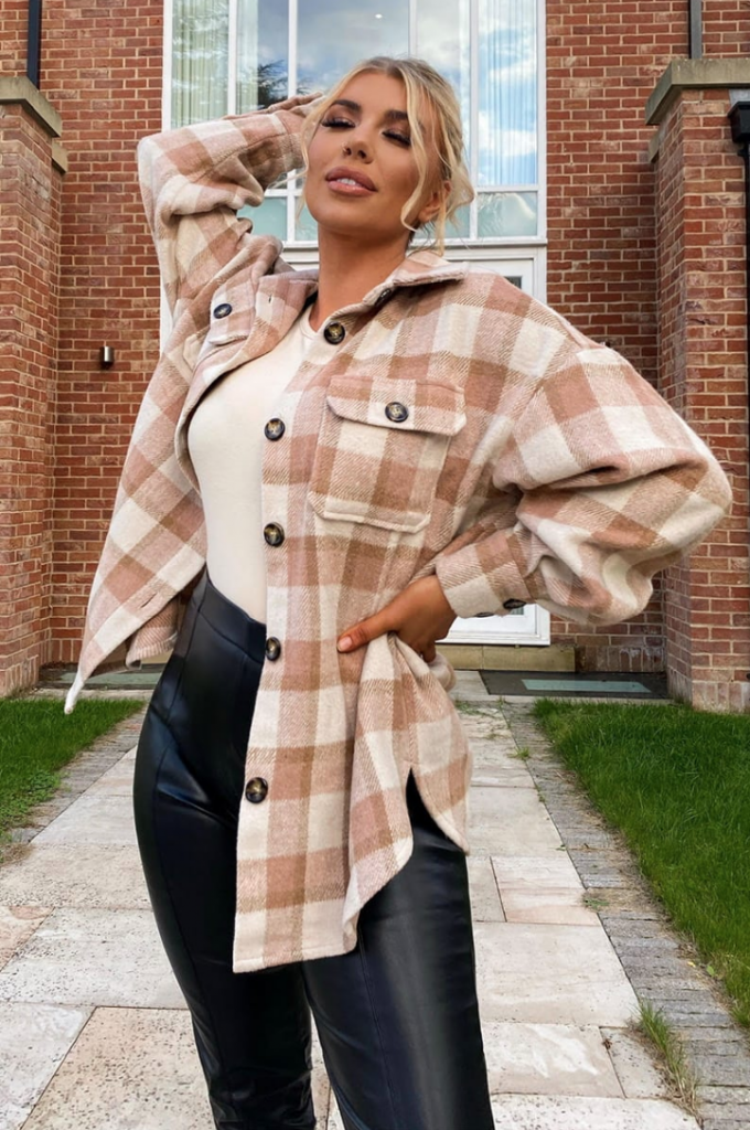 OLIVIA BOWEN TAN CHECKED TRUCKER SHACKET