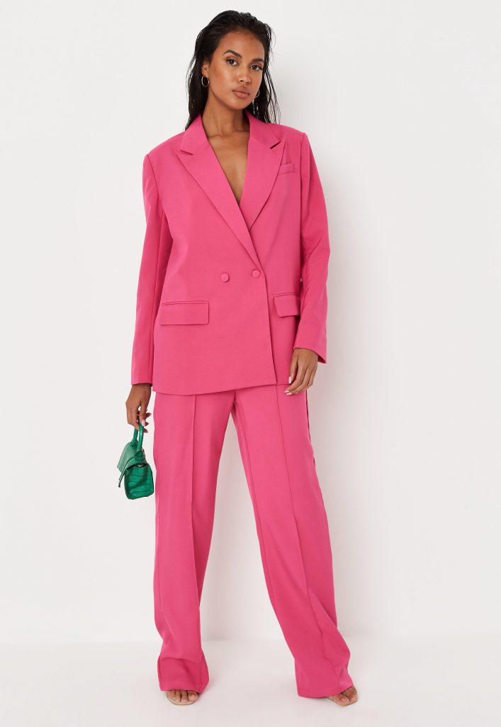 tall hot pink tailored straight leg trousers