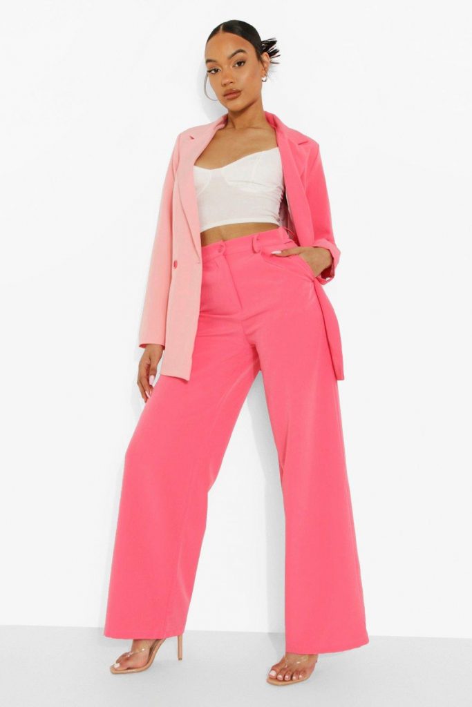 Pink Wide Leg Tailored Trousers