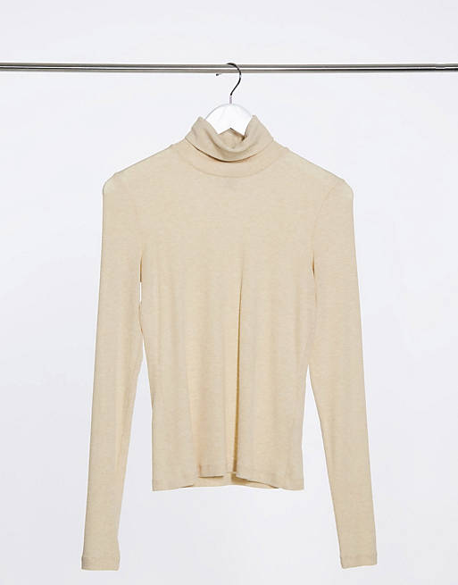 & Other Stories jersey high neck top in beige melange