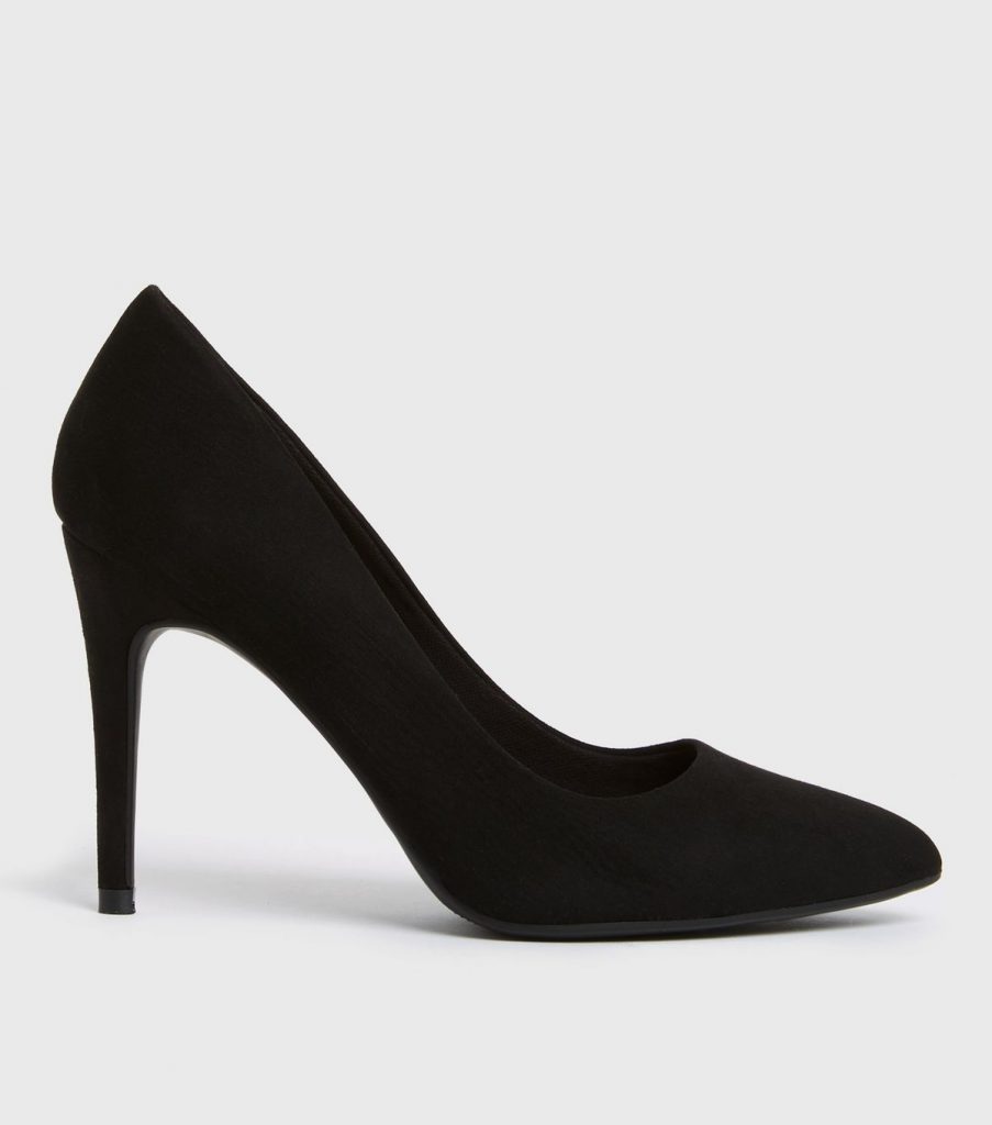 Black Suedette Stiletto Heel Court Shoes