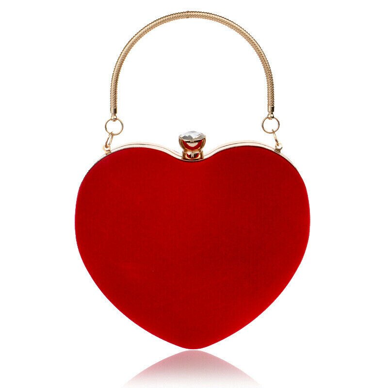 Heart Shaped Evening Clutch Bag Dinner Party Wedding Prom Vintage Fax Leather Chain Mobile Phone Suede Mini Shoulder Handbag