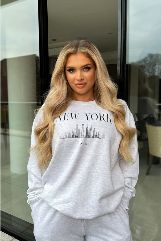 LIBERTY GREY 'NEW YORK' SLOGAN SWEATER