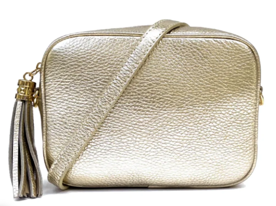 GOLD LEATHER CROSS-BODY TASSEL CAMERA BAG