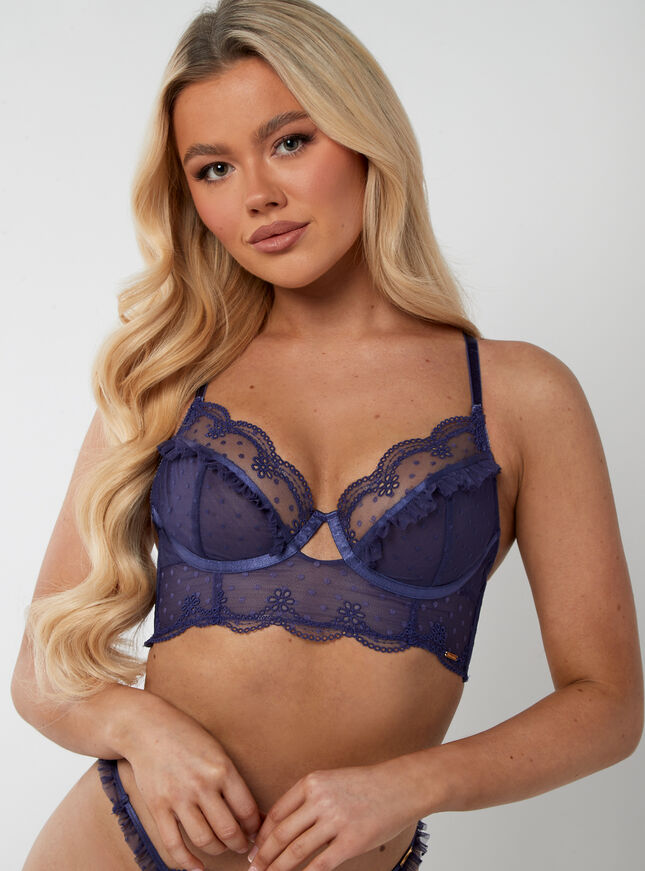 Samira broderie longline bra - Navy