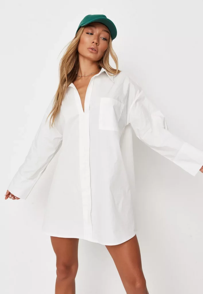 white poplin flared sleeve shirt dress