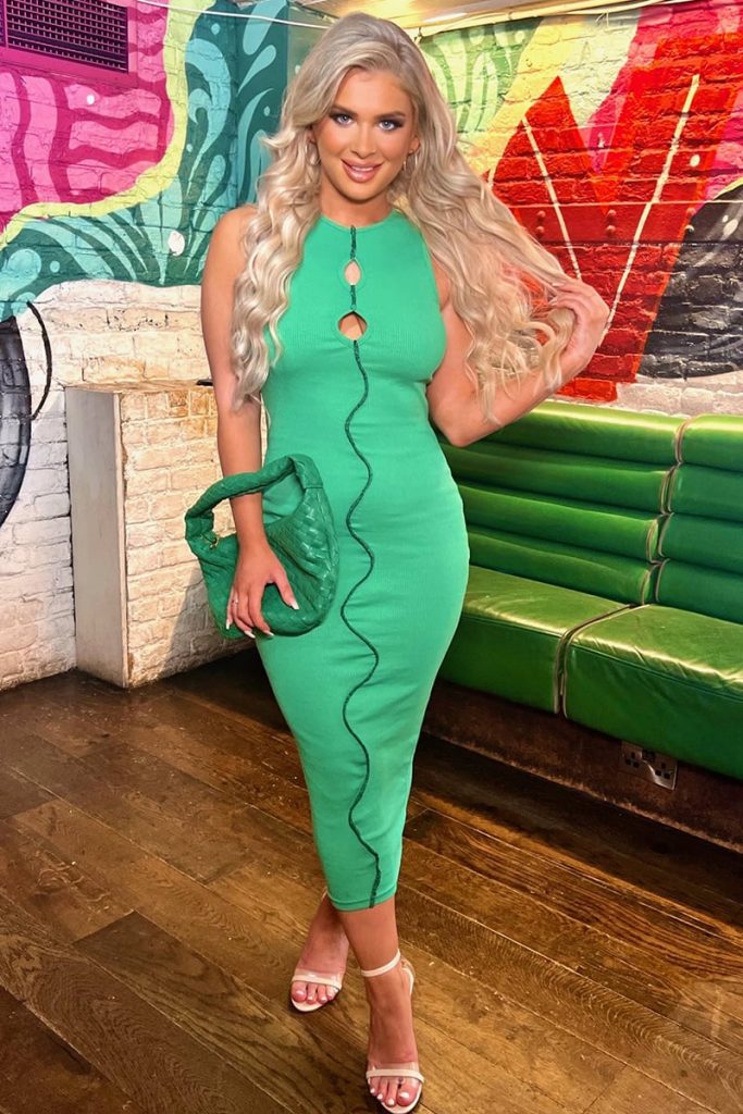 LIBERTY GREEN RACER BACK BODYCON MIDI DRESS