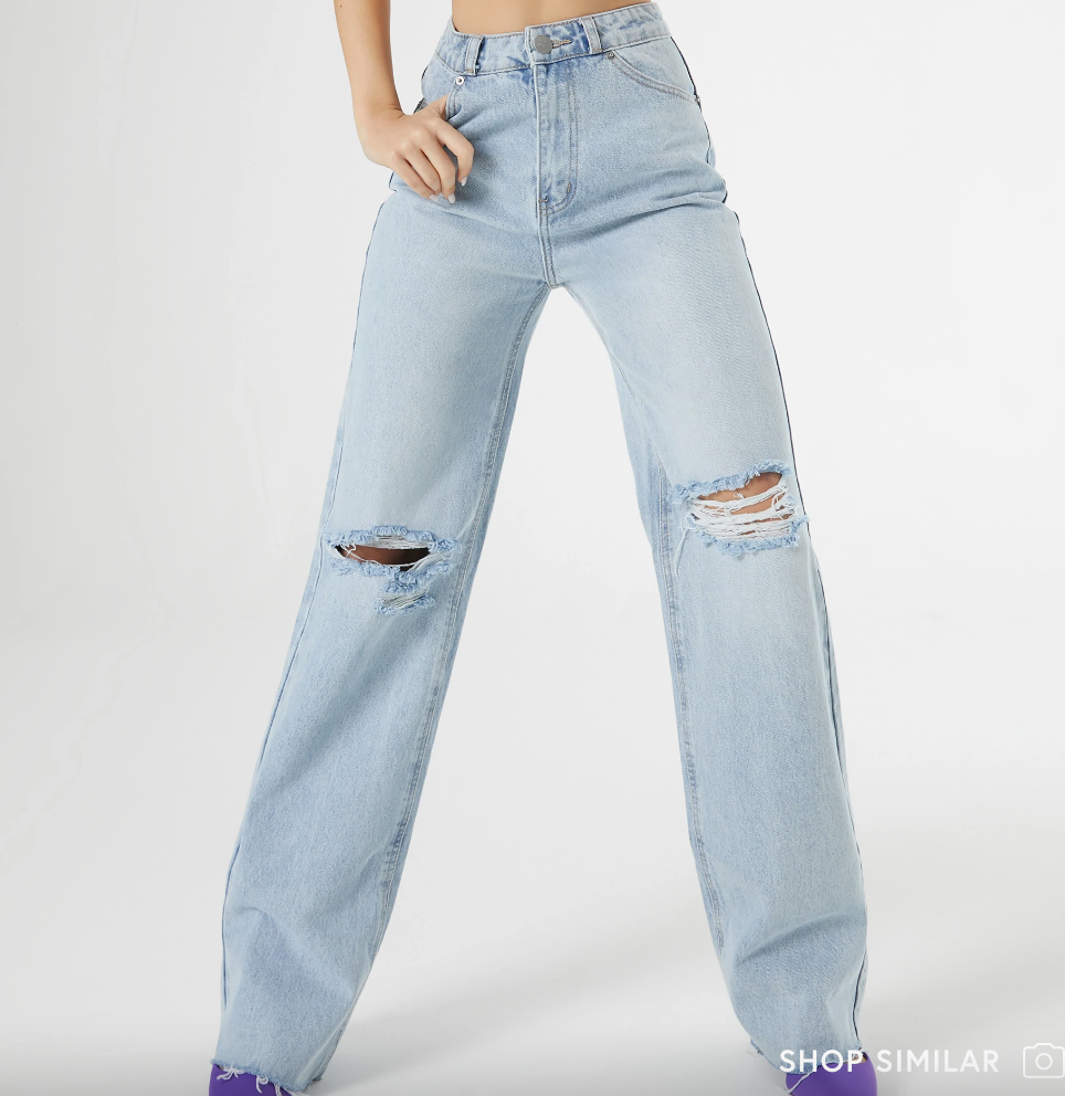 Cut Out Wide Leg Jeans in Light Blue Wash
