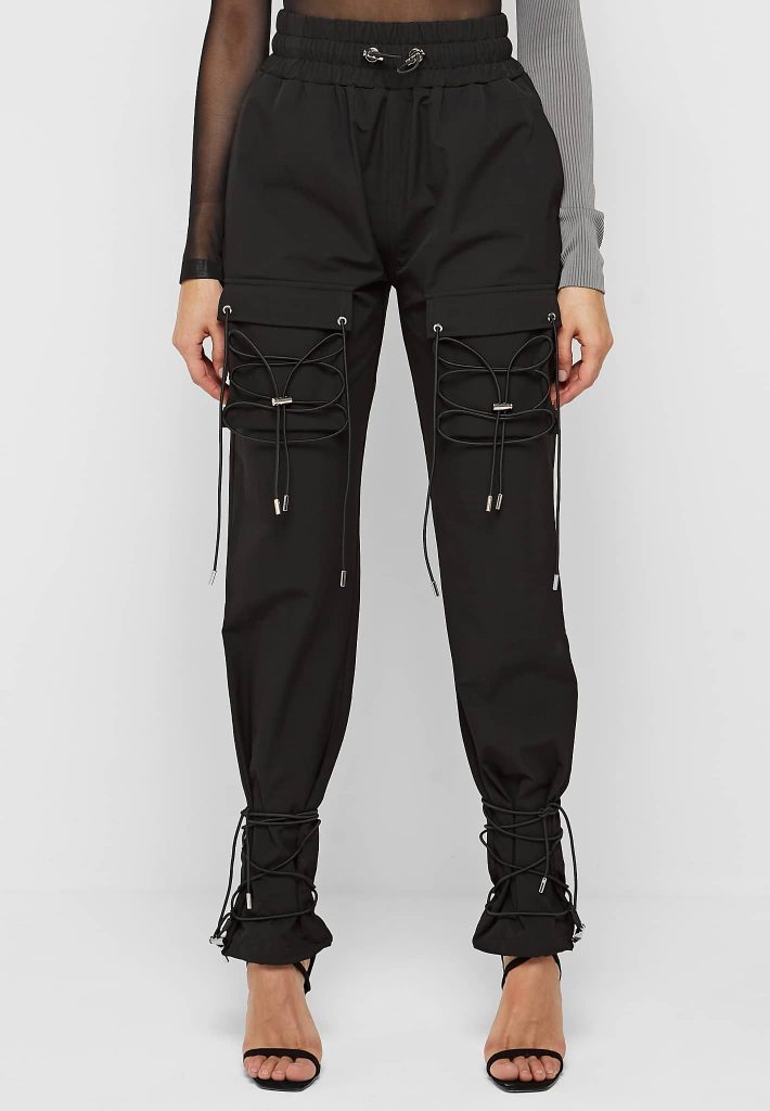 CARGO PANTS WITH BUNGEE CORD - BLACK