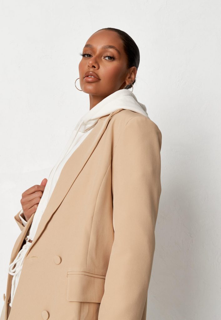 beige co ord tailored longline blazer