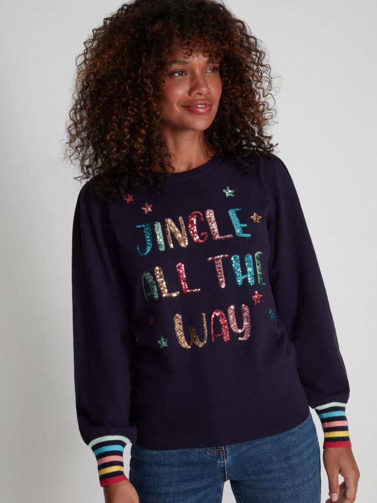 Navy Christmas Jingle All The Way Slogan Jumper