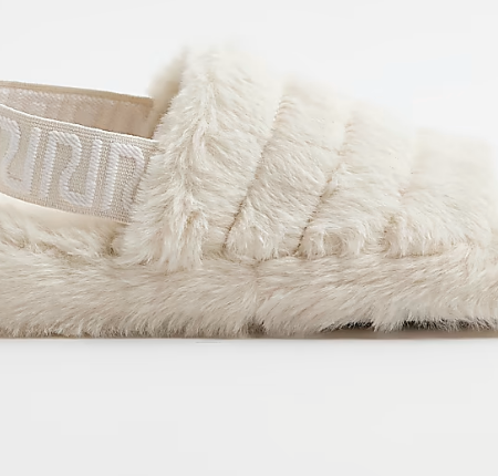 CREAM RI MONOGRAM FAUX FUR SLIPPERS