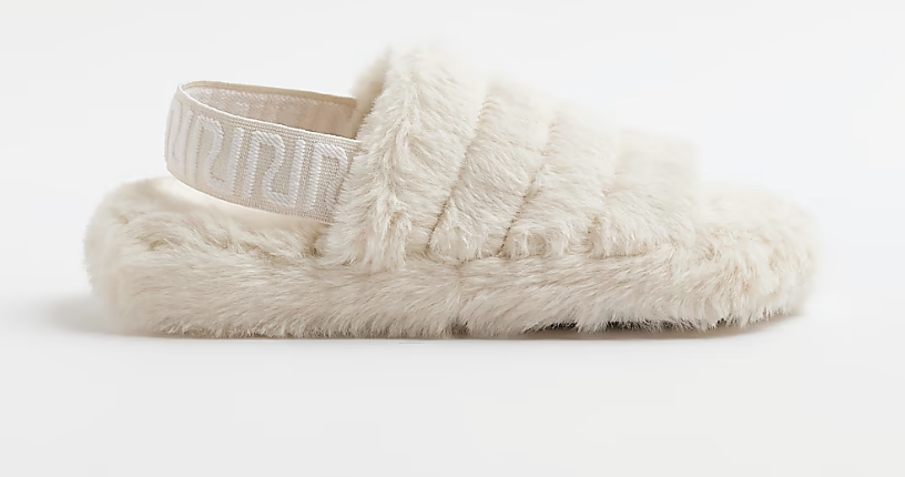 CREAM RI MONOGRAM FAUX FUR SLIPPERS