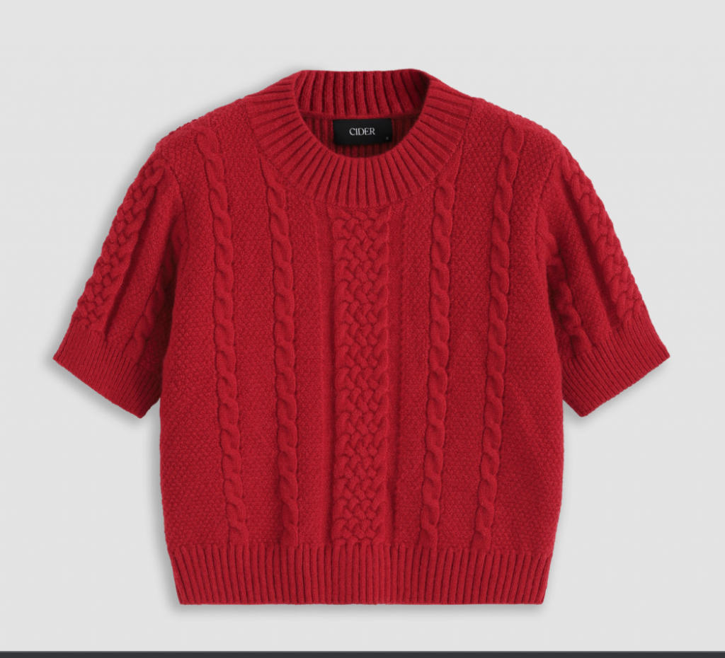 Solid Cable Knit Short Sleeve Top