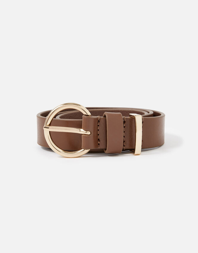 Round buckle leather jeans belt tan