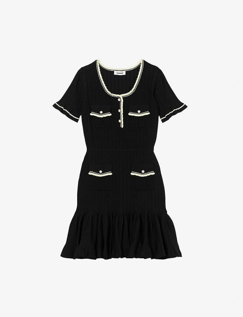 Contrast ruffle-trim stretch-knit mini dress