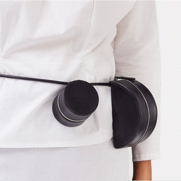 Black Round Belt Bag Mini Purse Fanny Pack with Rope Strap
