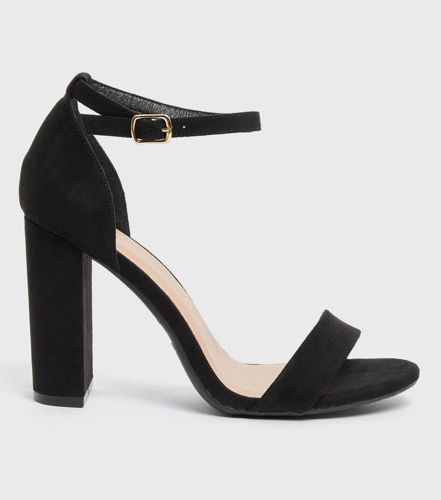 Wide Fit Black Strappy Block Heel Sandals