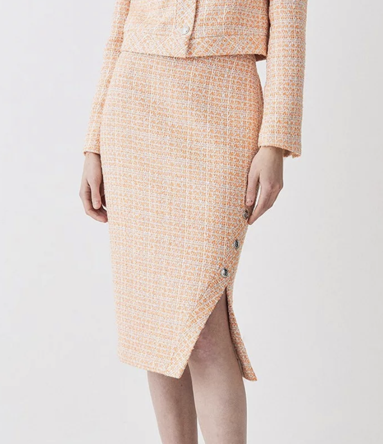 Tweed Wrap Detail Midiaxi Skirt