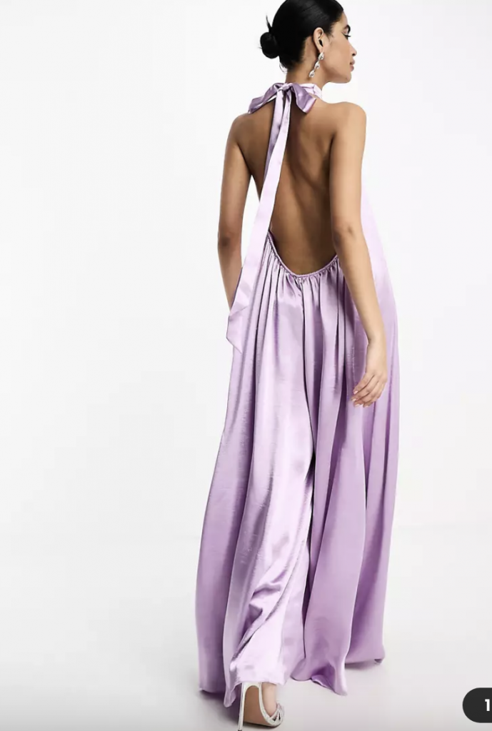 ASOS DESIGN satin halter neck backless wide leg jumpsuit in lilac
